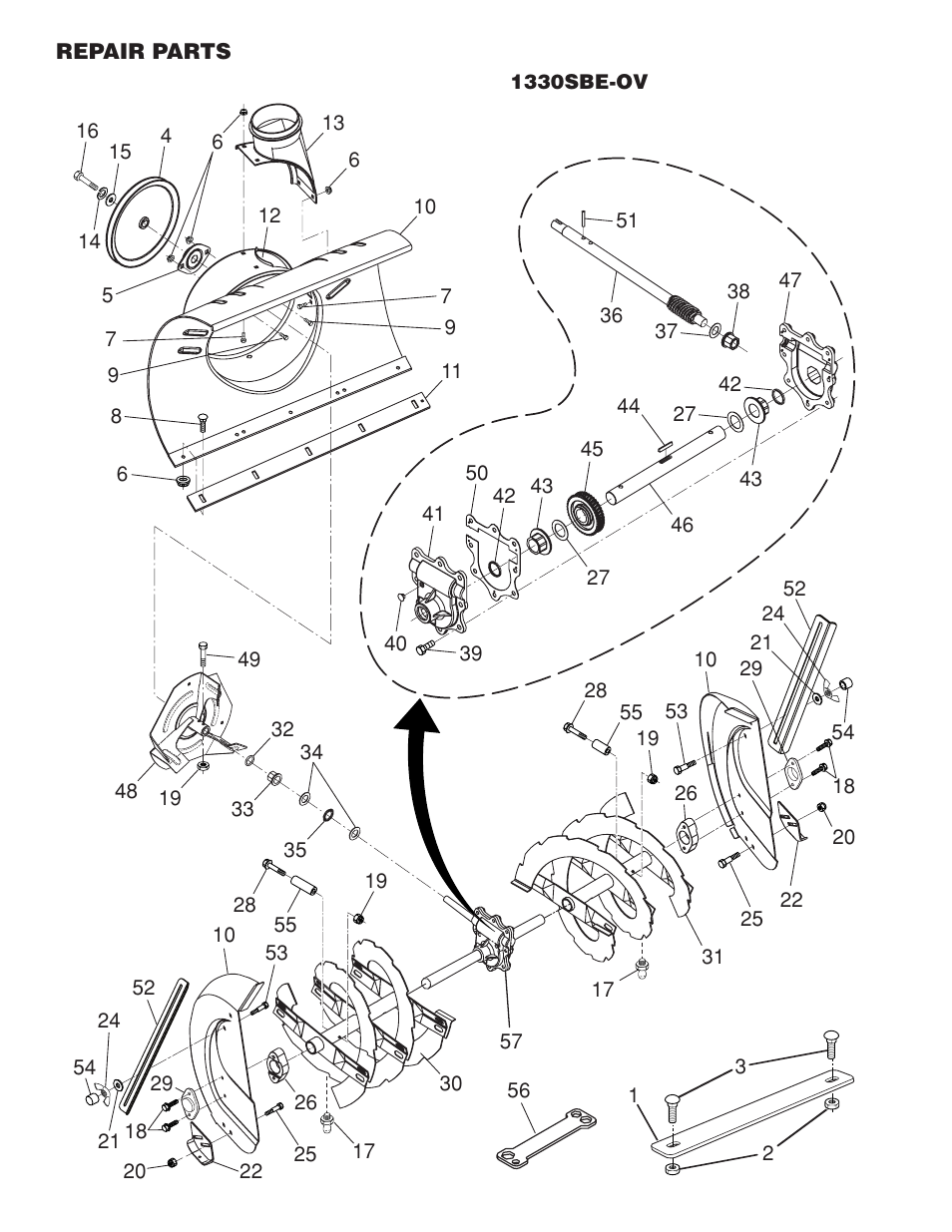 Repairs parts, Auger housing / impeller assembly | Husqvarna 96193002300 User Manual | Page 20 / 32