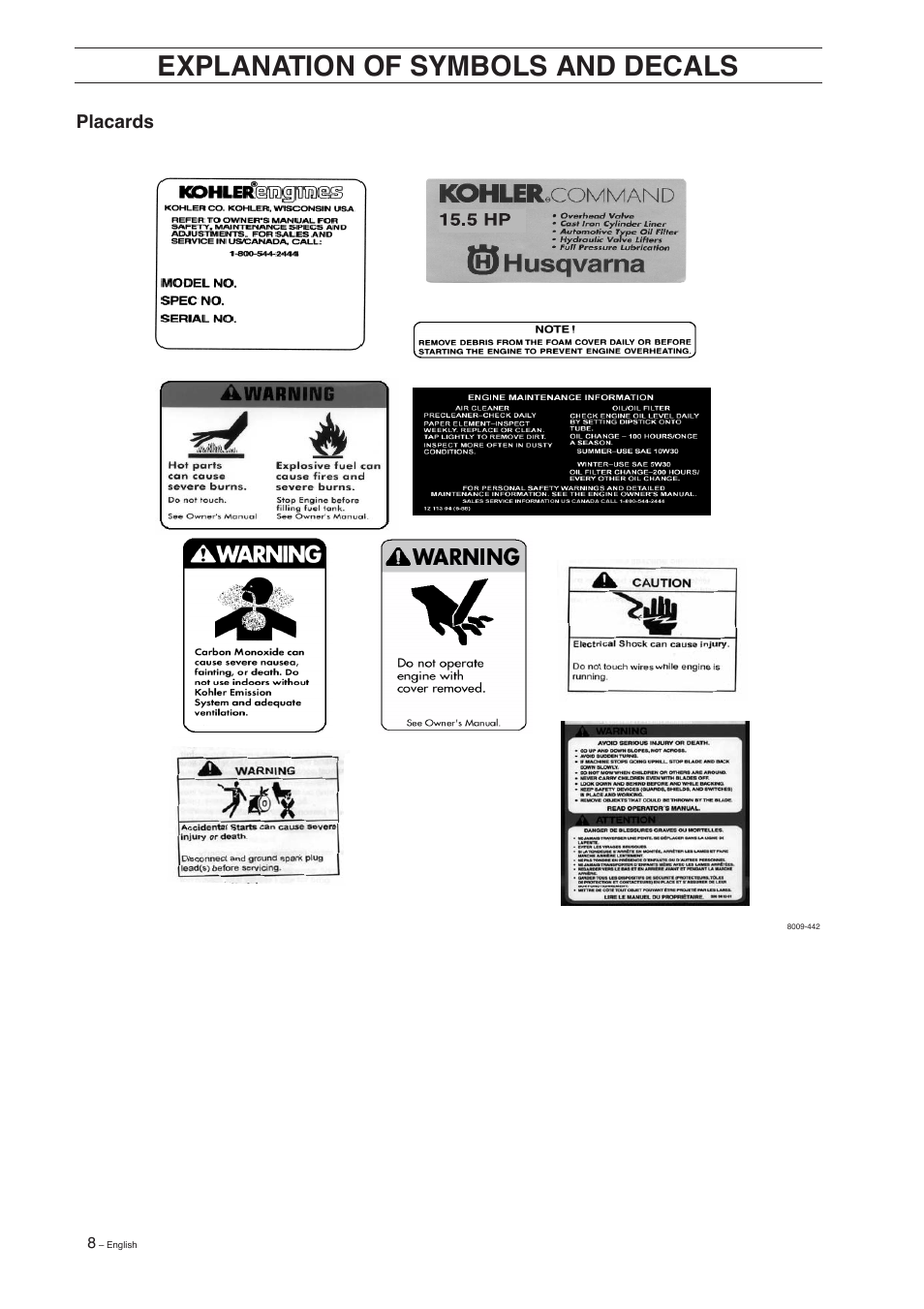 Explanation of symbols and decals | Husqvarna 155 User Manual | Page 10 / 60
