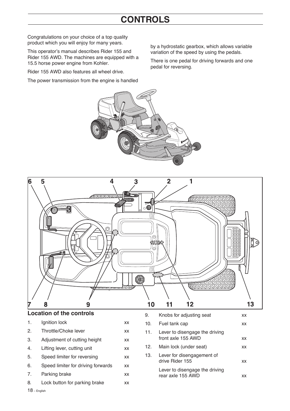 Controls | Husqvarna 155 User Manual | Page 20 / 60