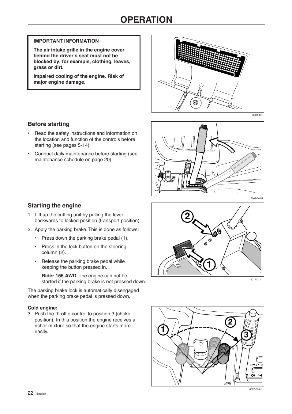 Operation | Husqvarna 155 User Manual | Page 24 / 60