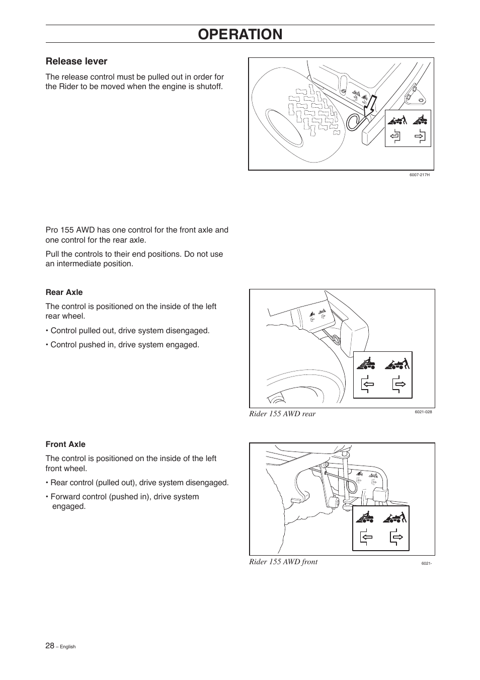 Operation, Release lever | Husqvarna 155 User Manual | Page 30 / 60