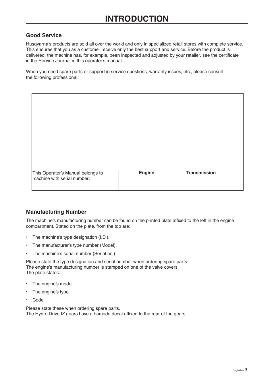 Introduction | Husqvarna 155 User Manual | Page 5 / 60