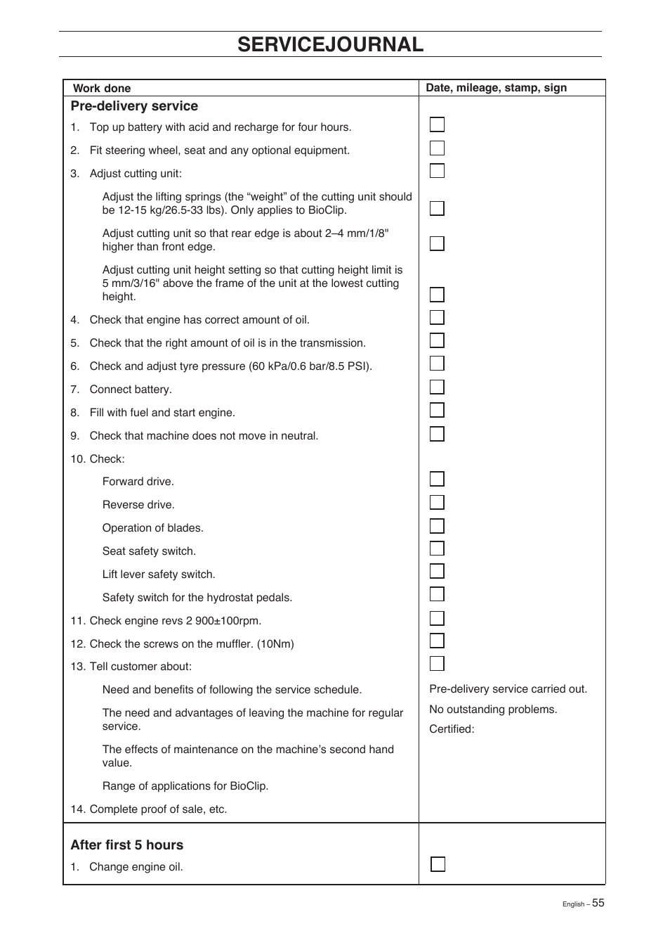 Servicejournal | Husqvarna 155 User Manual | Page 57 / 60