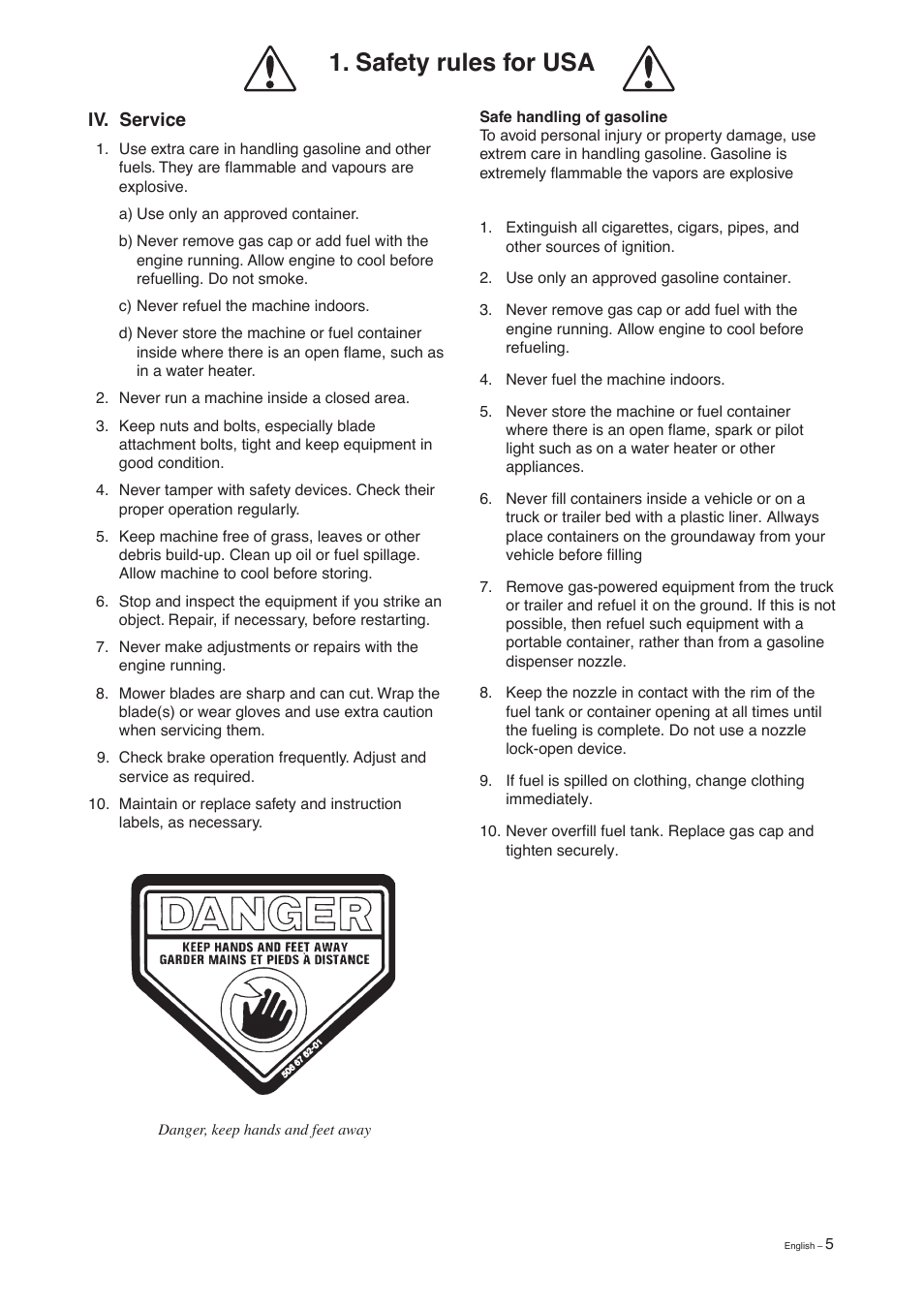 Safety rules for usa | Husqvarna 155 User Manual | Page 7 / 60