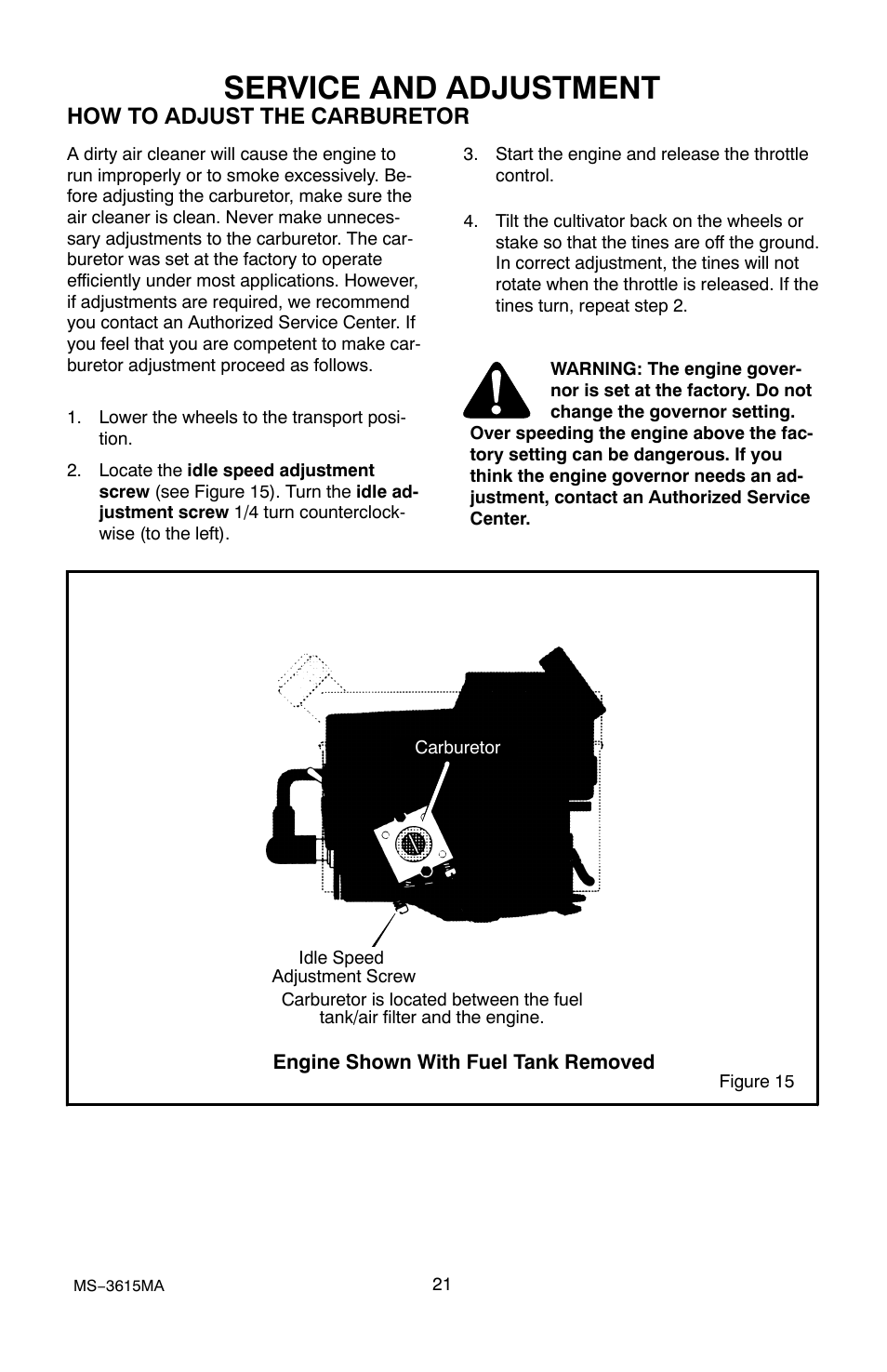 Service and adjustment, How to adjust the carburetor | Husqvarna CT20 User Manual | Page 21 / 30