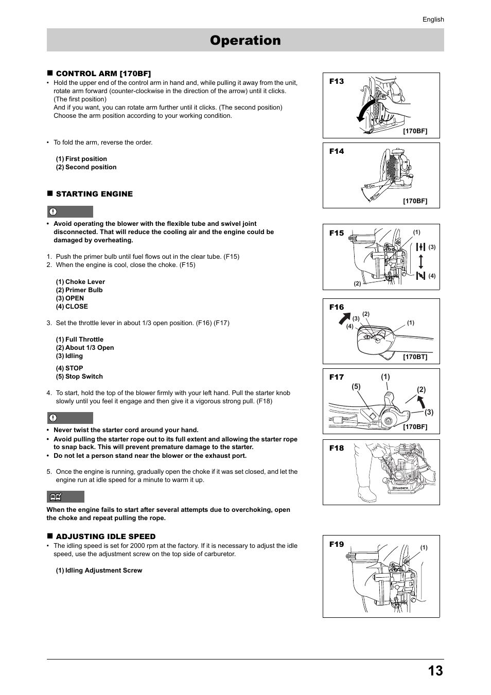 Operation | Husqvarna 170BT User Manual | Page 13 / 17