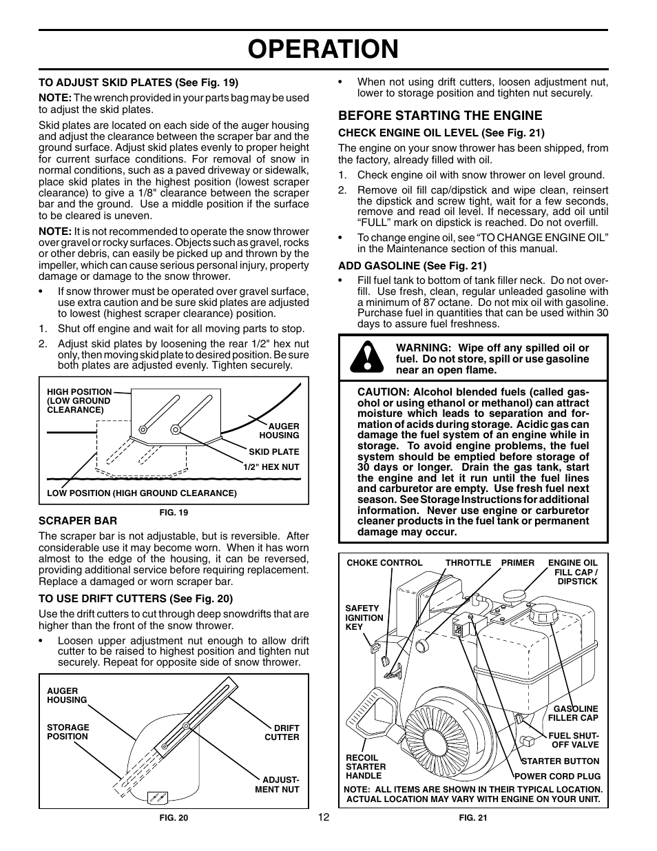 Operation, Before starting the engine | Husqvarna 1130SBEXP User Manual | Page 12 / 32