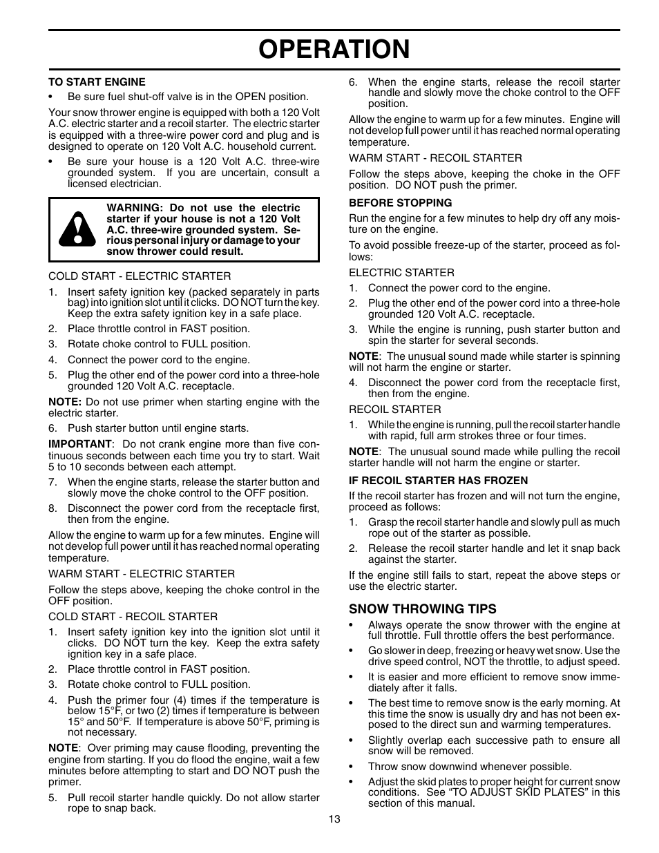 Operation | Husqvarna 1130SBEXP User Manual | Page 13 / 32