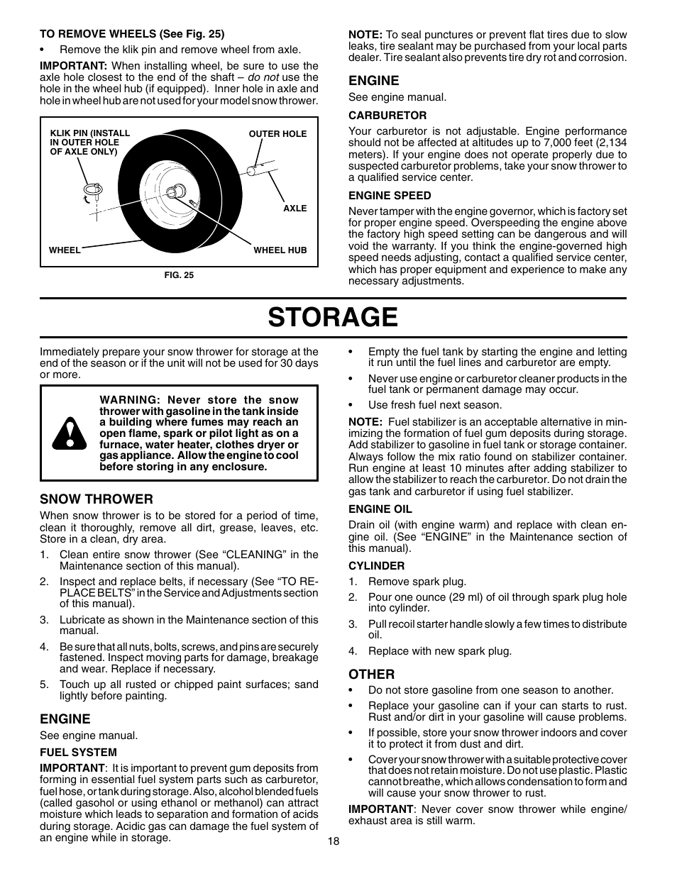 Storage | Husqvarna 1130SBEXP User Manual | Page 18 / 32