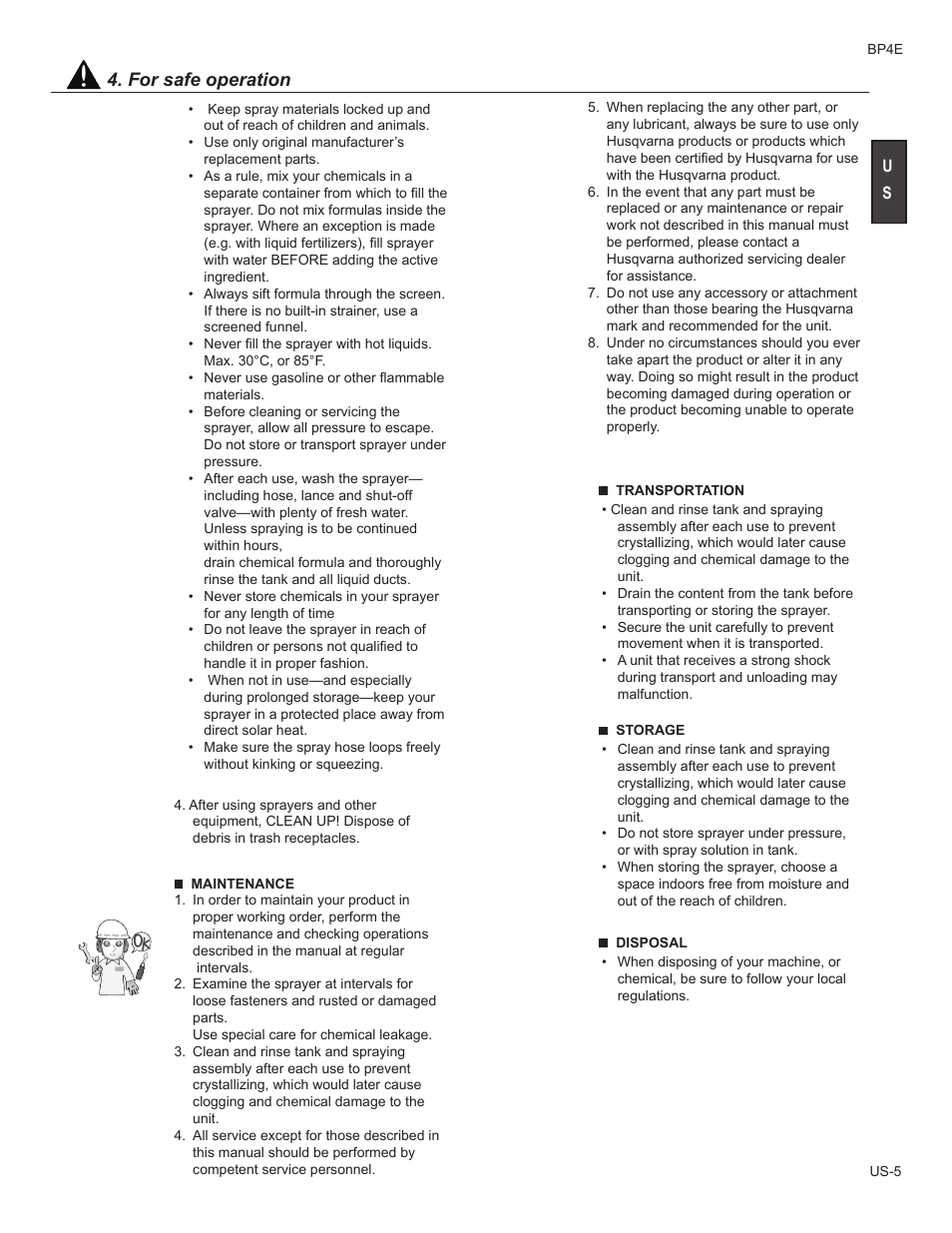 For safe operation | Husqvarna BP4E User Manual | Page 5 / 9
