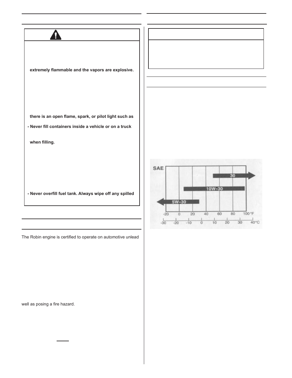 Fuel handling, Proper fuel, Oil handling | Engine oil, Fuel handling proper fuel, Warning, Notice | Husqvarna SOFF-CUT 150 User Manual | Page 9 / 16