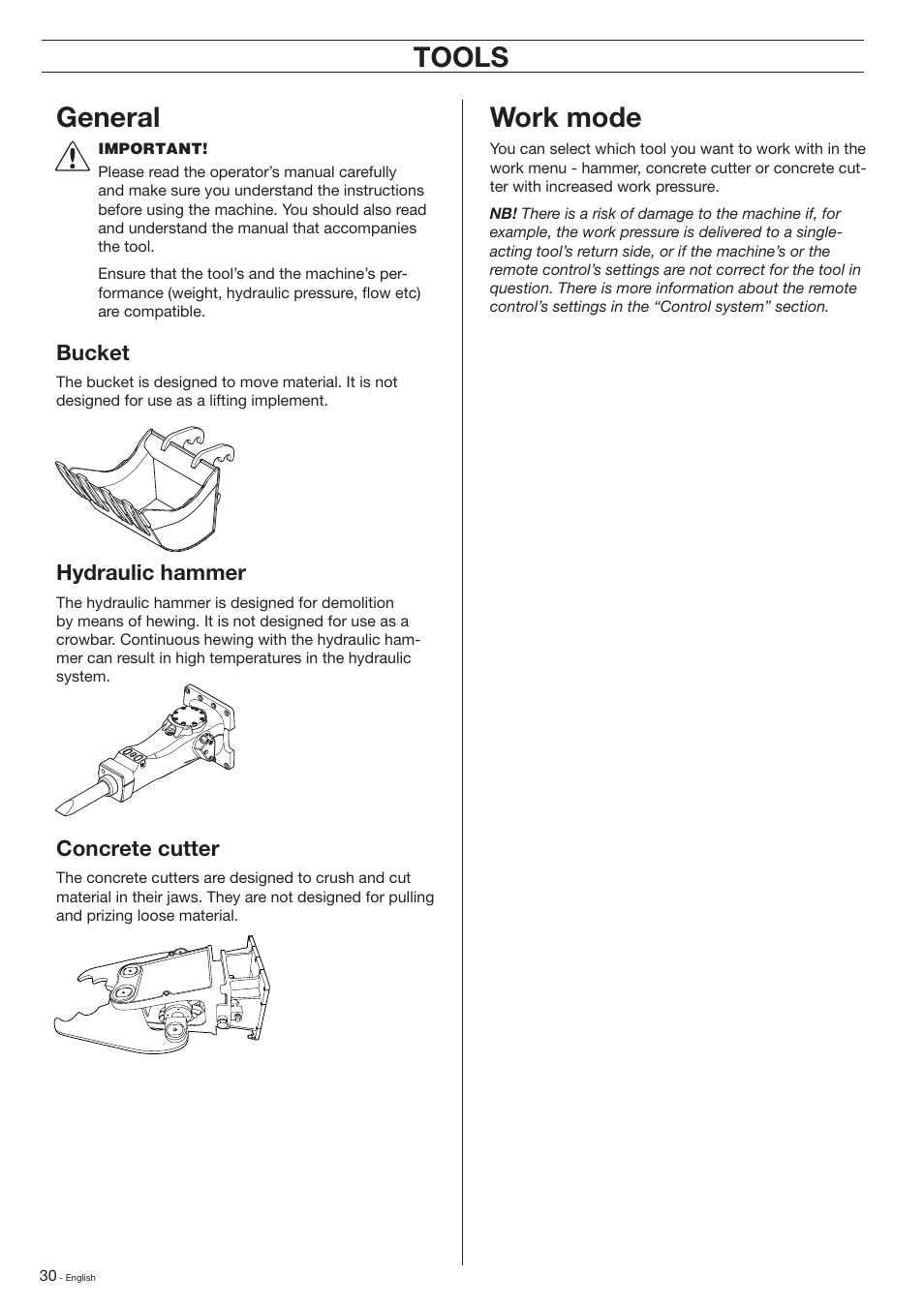 Tools, General, Tools work mode | Husqvarna DXR-310 User Manual | Page 30 / 60