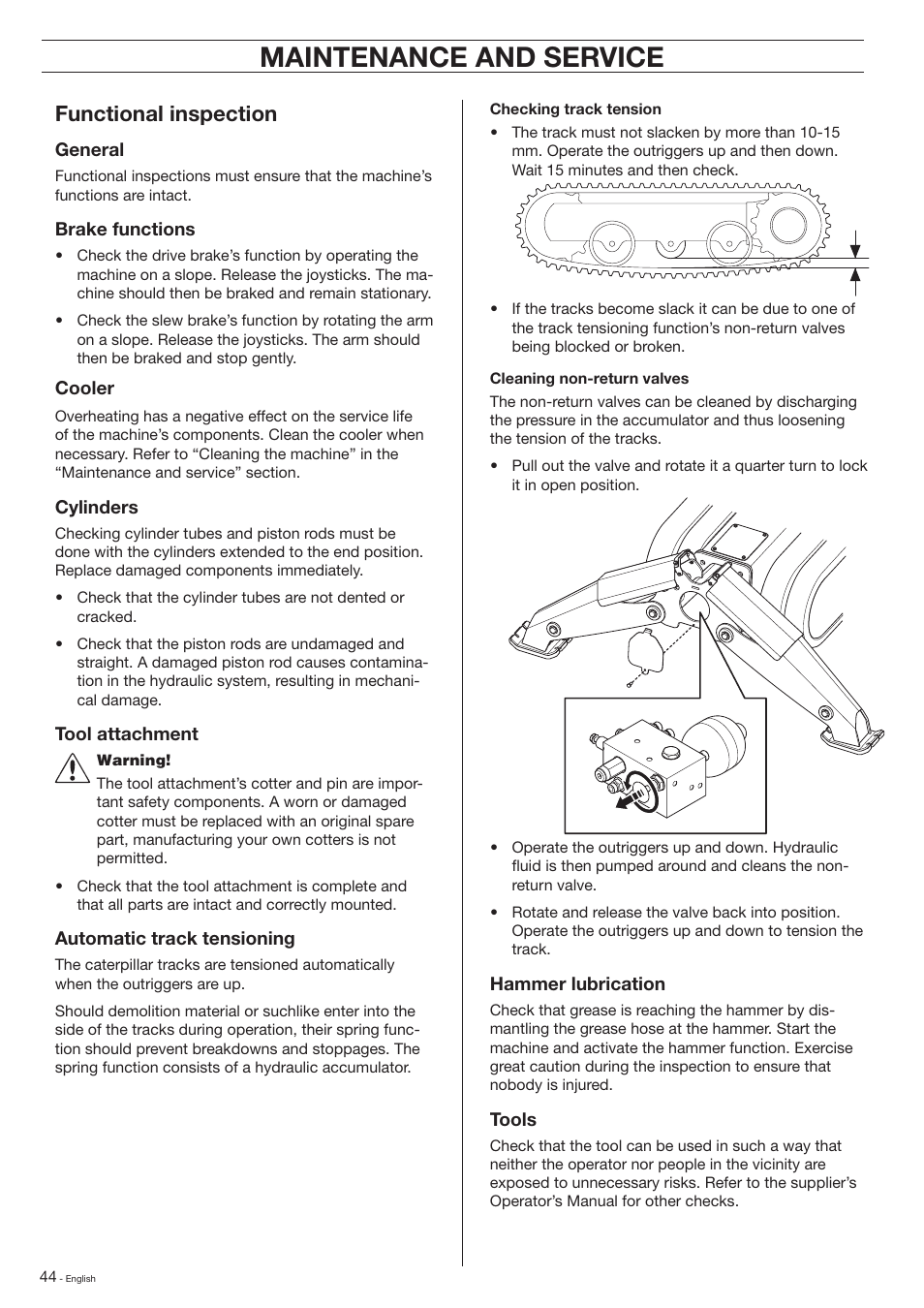 Maintenance and service, Functional inspection | Husqvarna DXR-310 User Manual | Page 44 / 60