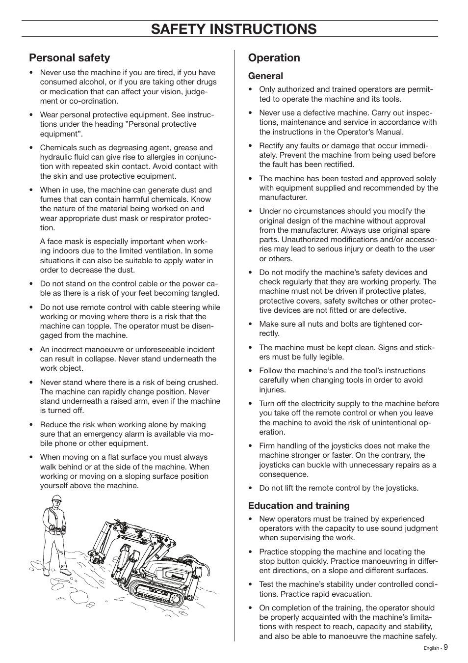 Safety instructions, Personal safety, Operation | Husqvarna DXR-310 User Manual | Page 9 / 60