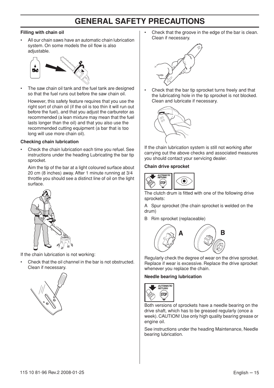 General safety precautions | Husqvarna 445 EPA II User Manual | Page 15 / 88