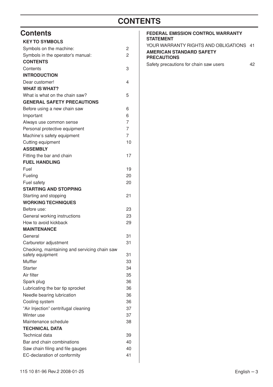 Husqvarna 445 EPA II User Manual | Page 3 / 88
