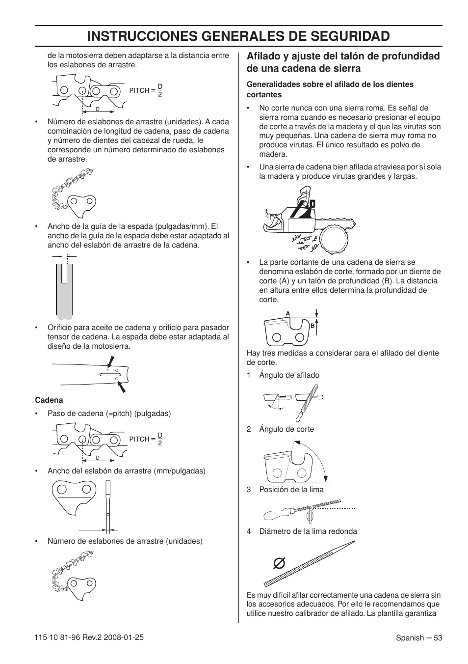 Instrucciones generales de seguridad | Husqvarna 445 EPA II User Manual | Page 53 / 88