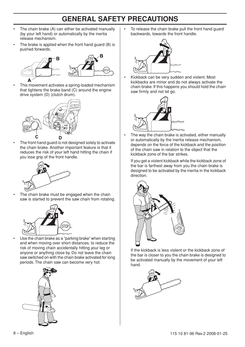 General safety precautions | Husqvarna 445 EPA II User Manual | Page 8 / 88