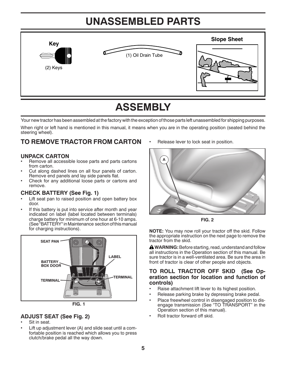 Assembly, Unassembled parts | Husqvarna 2246LS User Manual | Page 5 / 44