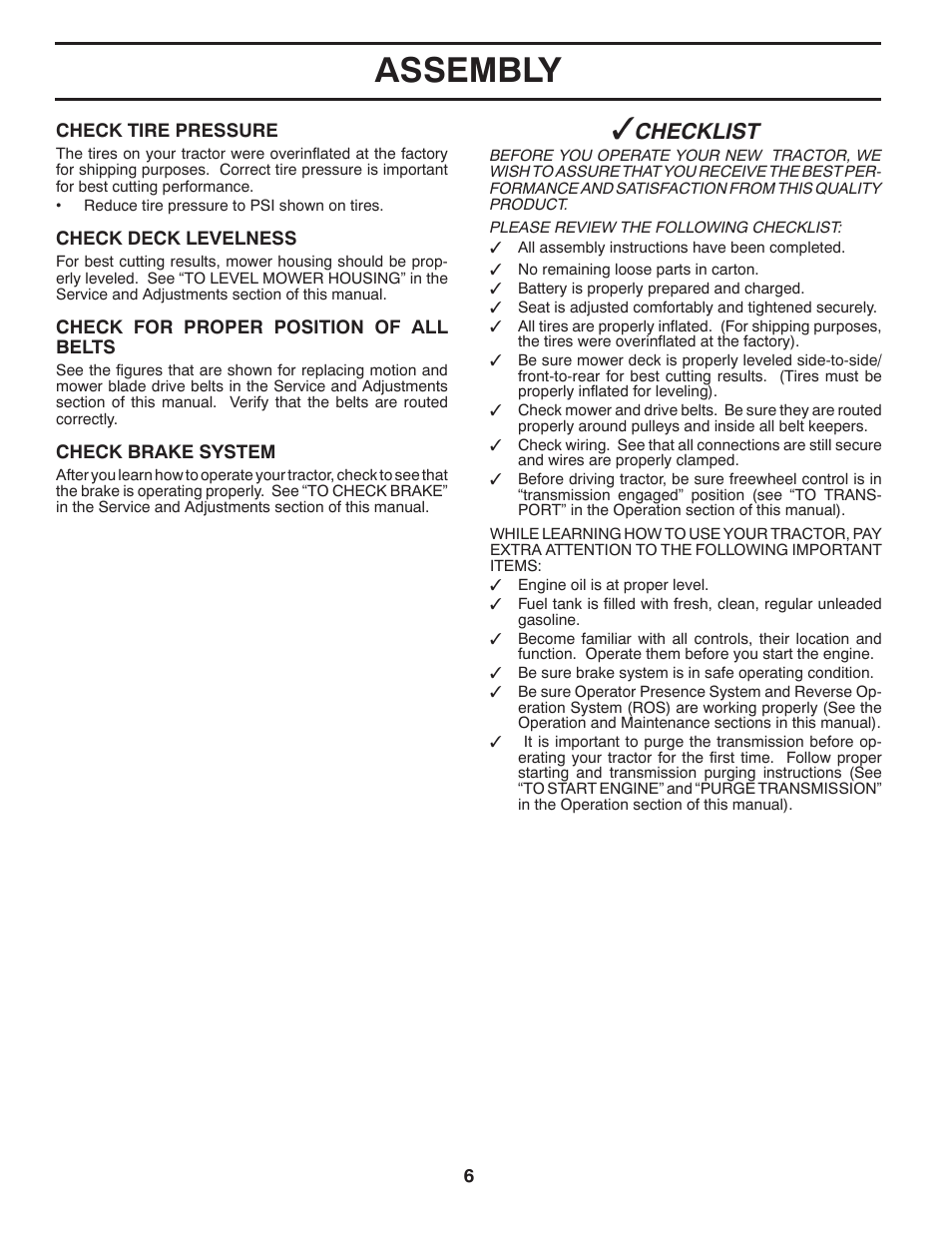 Assembly, Checklist | Husqvarna 2246LS User Manual | Page 6 / 44