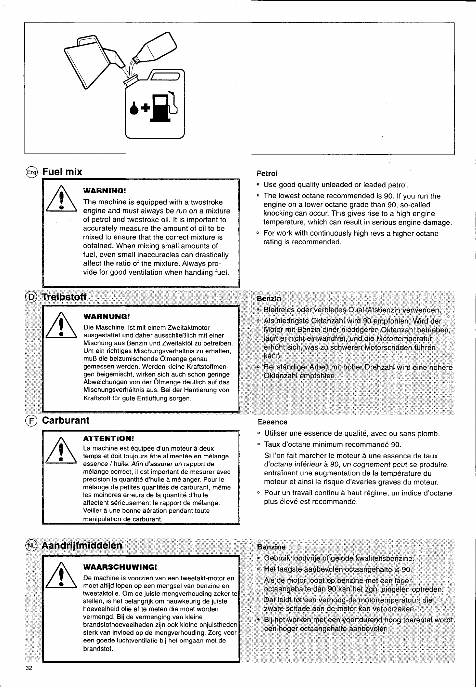 Q fuel mix, D) treibstoff, Carburant | Aandrijfmiddelen, Treibstoff | Husqvarna 140 B User Manual | Page 33 / 46