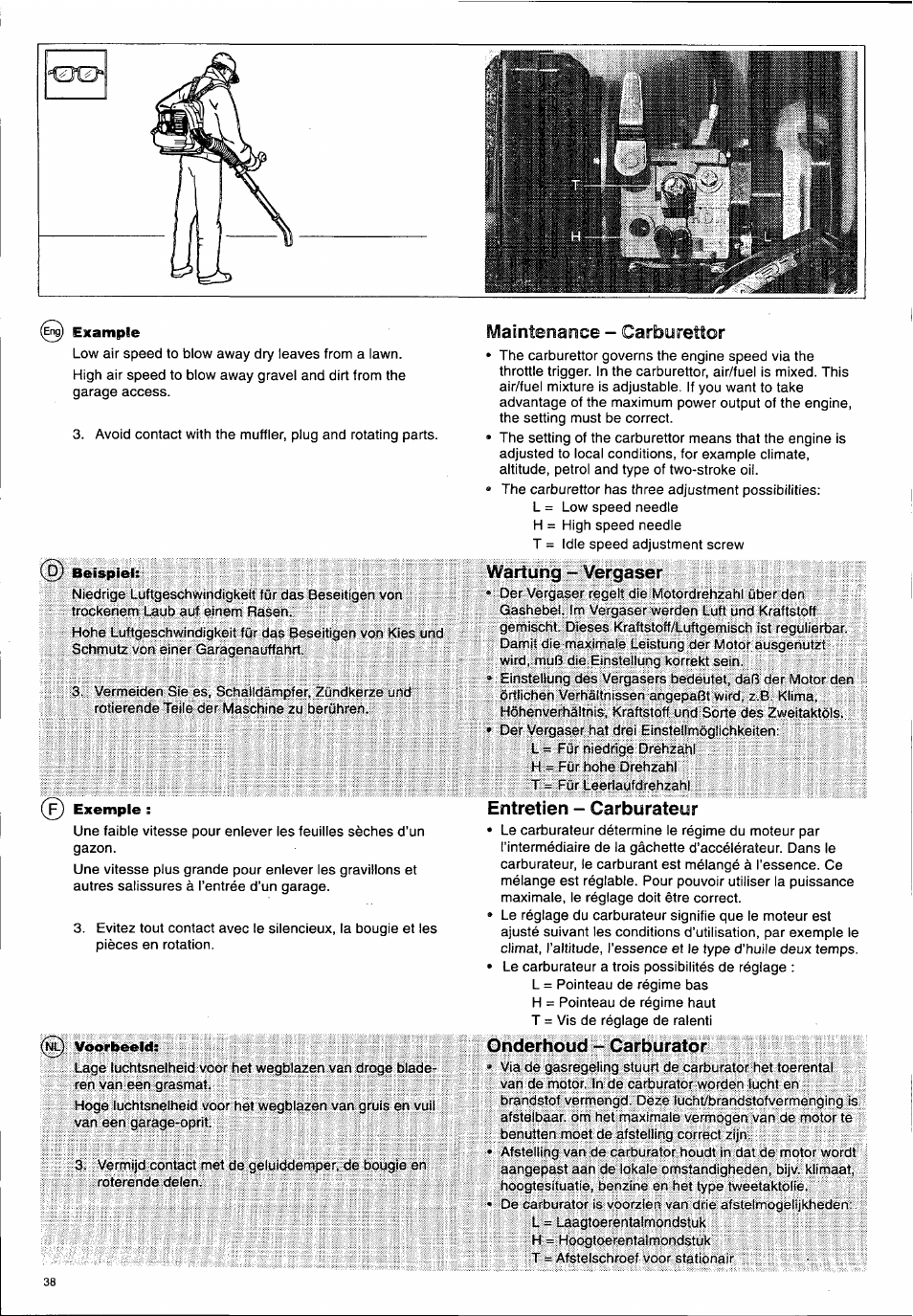 Wartung - vergaser, Entretien - carburateur, Onderhoud - carburator | Tvlaintenarice - carburettor | Husqvarna 140 B User Manual | Page 39 / 46