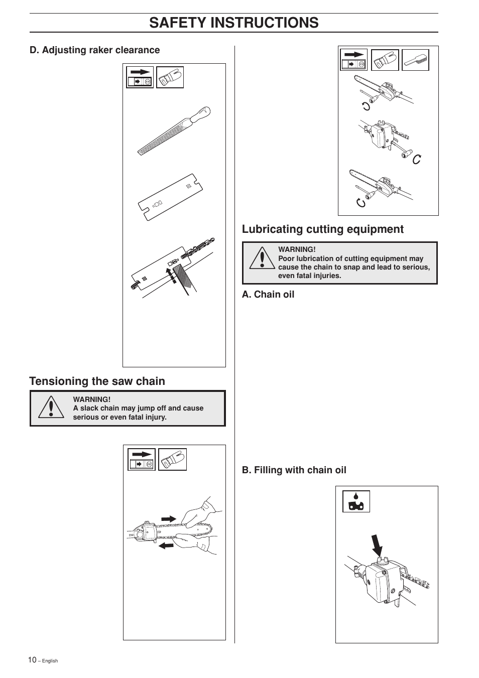 Safety instructions | Husqvarna 325P4 User Manual | Page 10 / 28