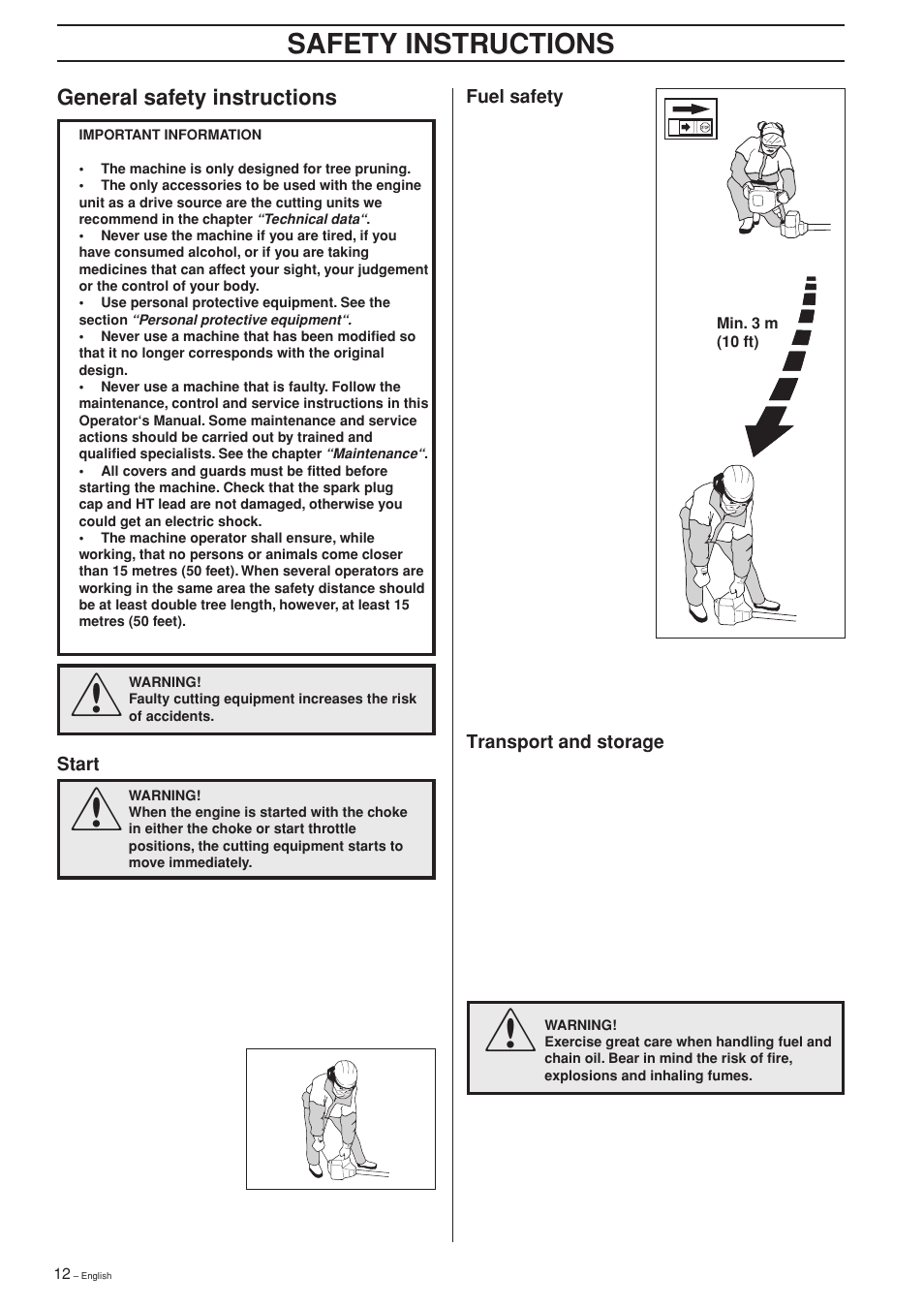 Safety instructions, General safety instructions | Husqvarna 325P4 User Manual | Page 12 / 28