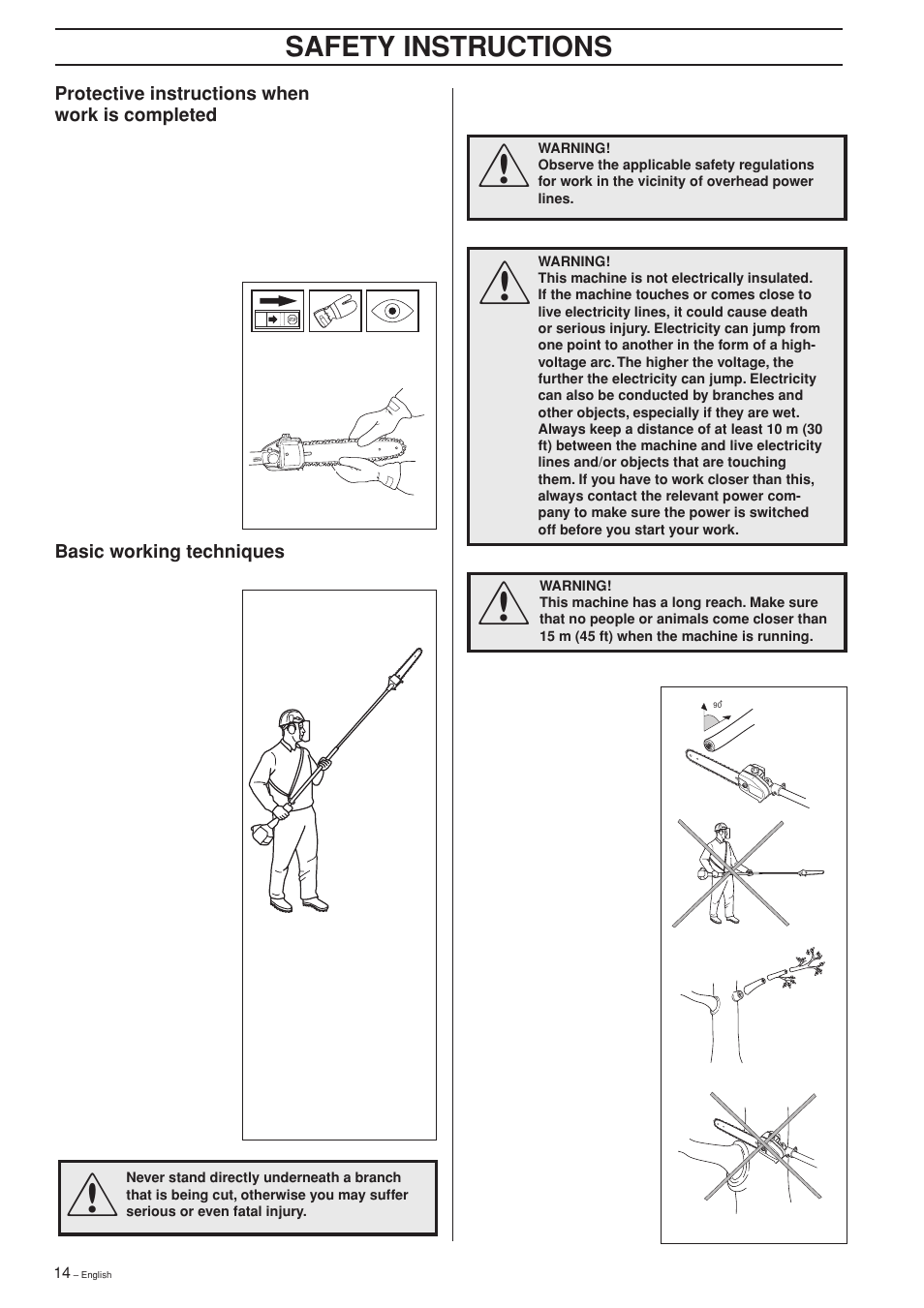 Safety instructions | Husqvarna 325P4 User Manual | Page 14 / 28