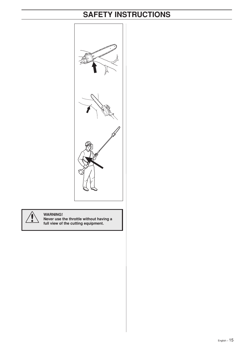 Safety instructions | Husqvarna 325P4 User Manual | Page 15 / 28