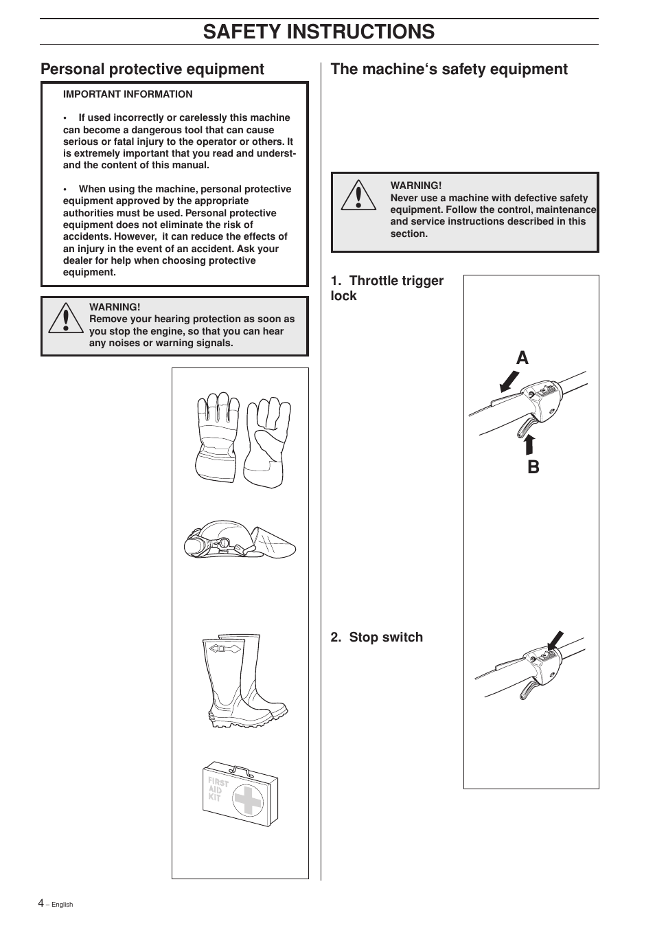 Safety instructions | Husqvarna 325P4 User Manual | Page 4 / 28