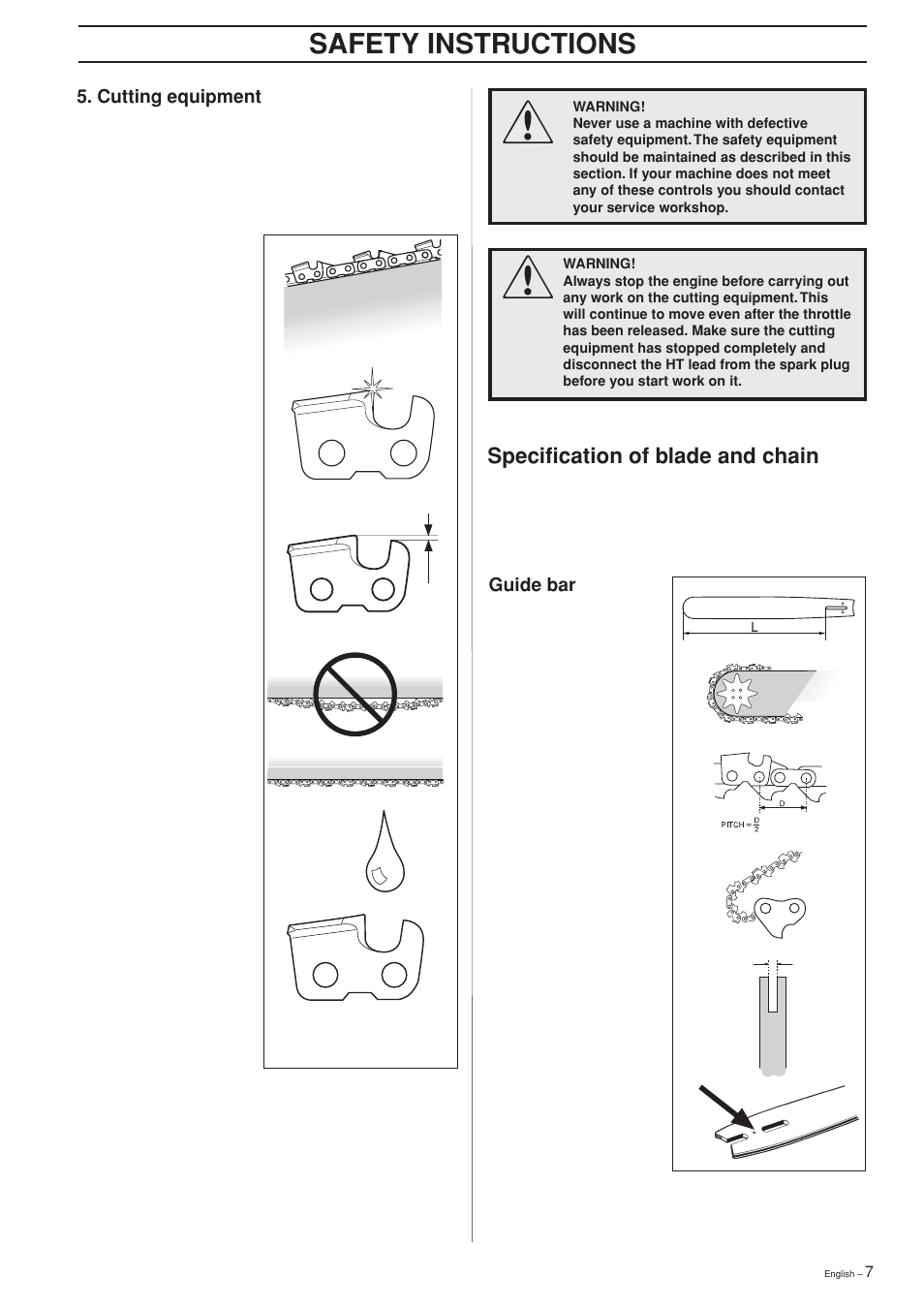 Safety instructions | Husqvarna 325P4 User Manual | Page 7 / 28
