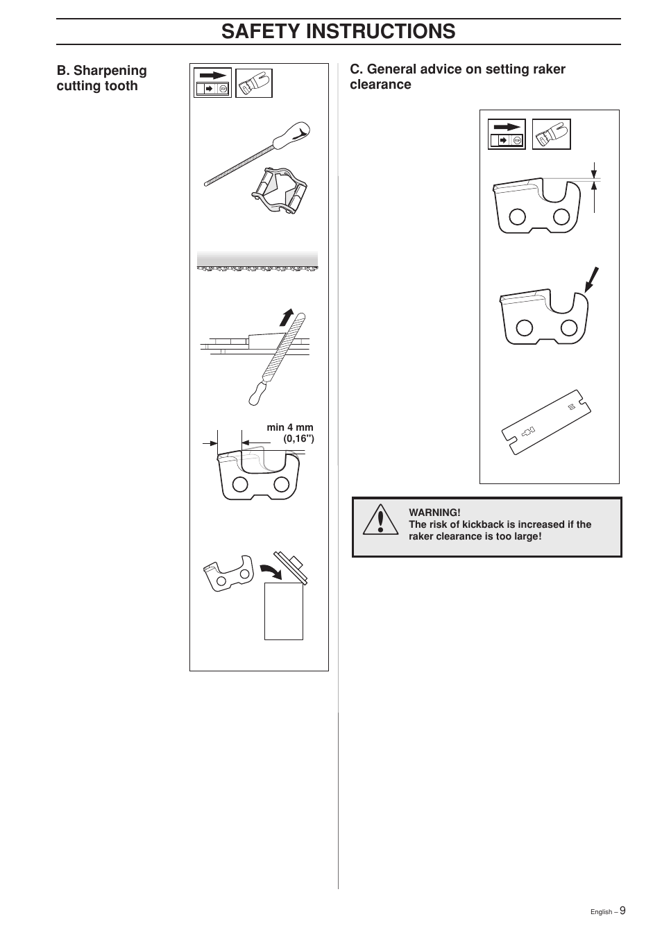 Safety instructions | Husqvarna 325P4 User Manual | Page 9 / 28
