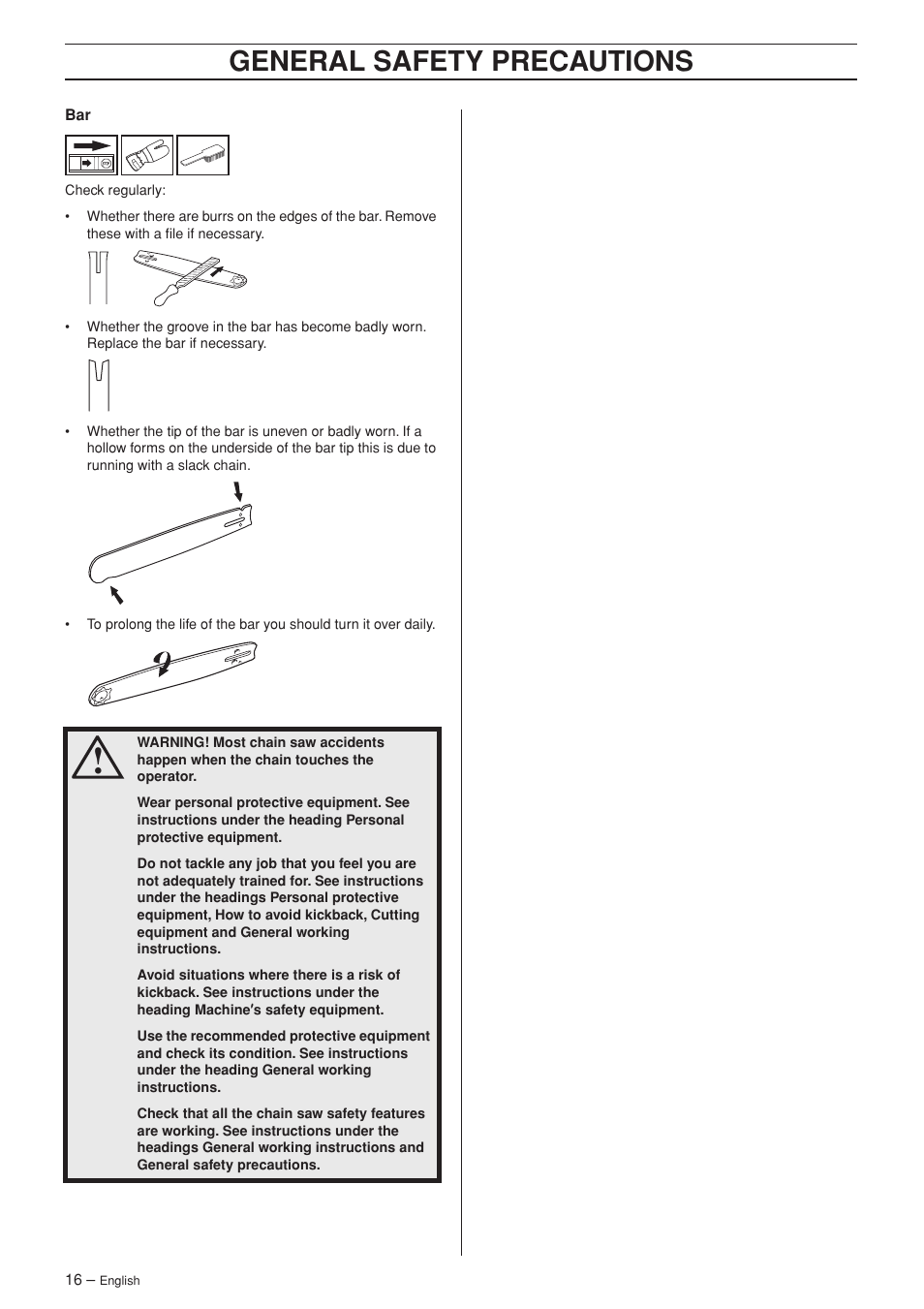 General safety precautions | Husqvarna 372XP EPA II User Manual | Page 16 / 44