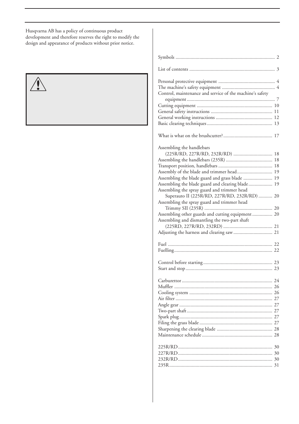 Husqvarna 225R User Manual | Page 3 / 36