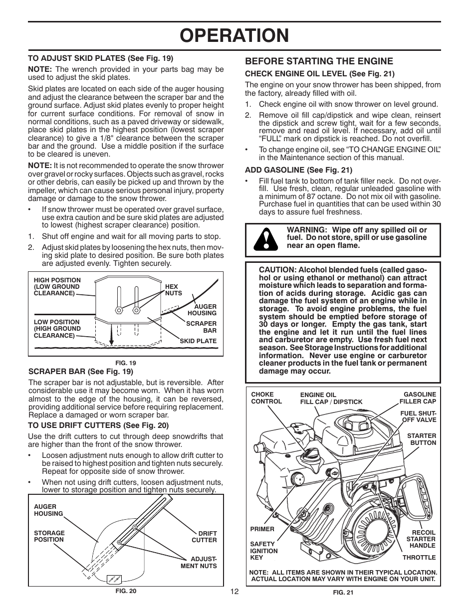 Operation, Before starting the engine | Husqvarna 1130SB-LSB User Manual | Page 12 / 44