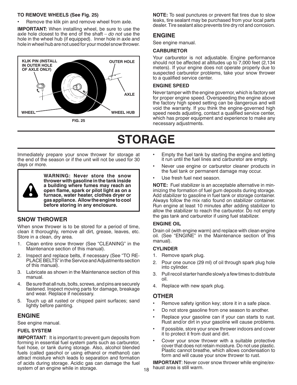 Storage | Husqvarna 1130SB-LSB User Manual | Page 18 / 44