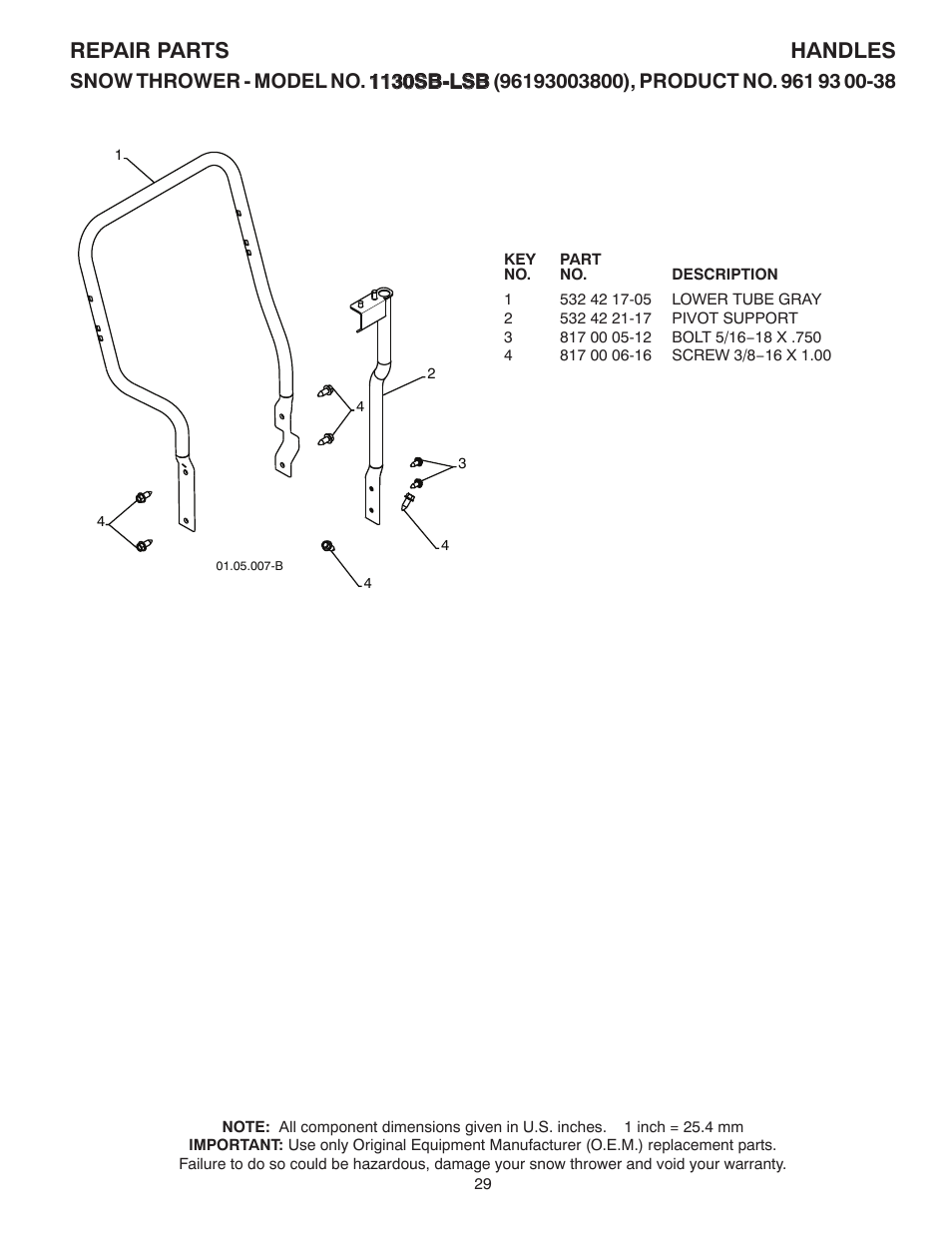 Handles - c, Repair parts handles | Husqvarna 1130SB-LSB User Manual | Page 29 / 44