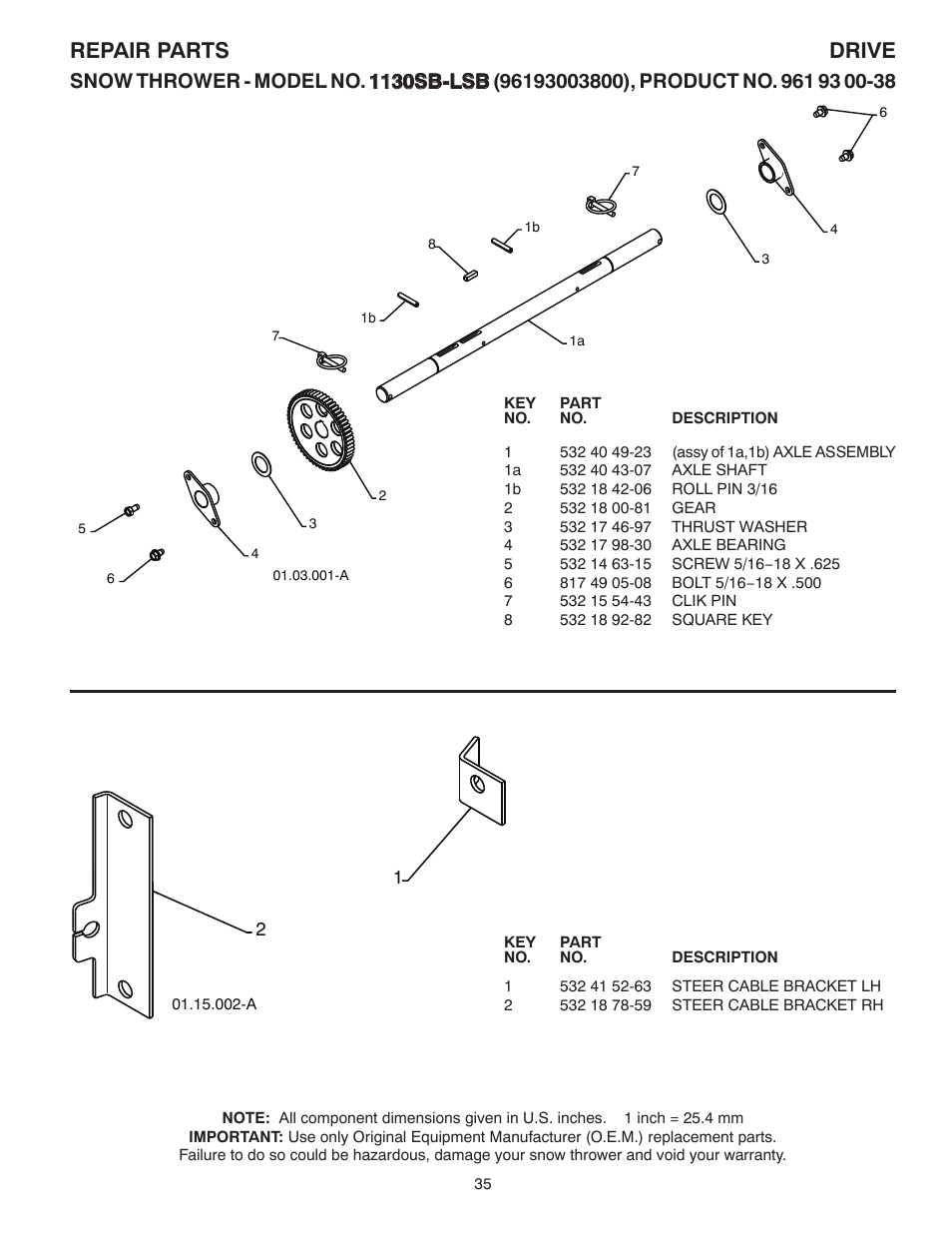 Drive - c, Repair parts drive | Husqvarna 1130SB-LSB User Manual | Page 35 / 44