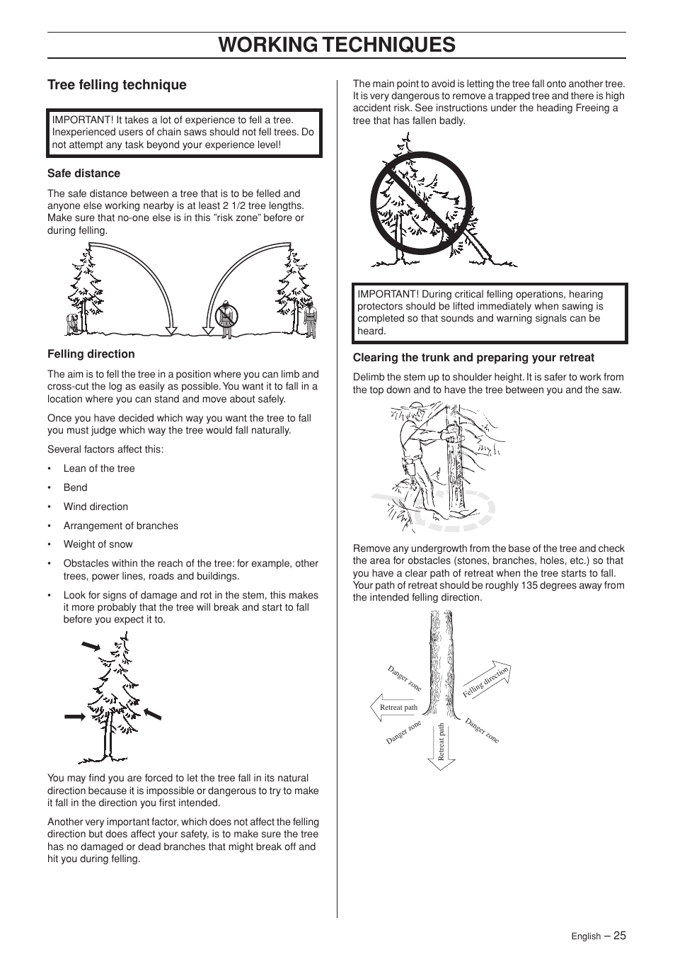 Tree felling technique, Working techniques | Husqvarna 346XP EPA II  EN User Manual | Page 25 / 44