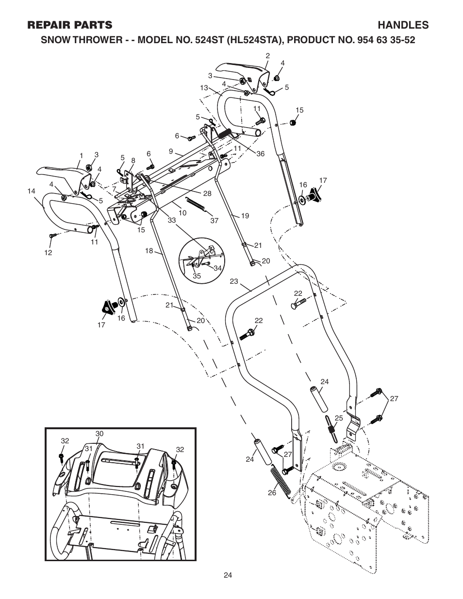 Handles, Repair parts handles | Husqvarna 524ST User Manual | Page 24 / 32