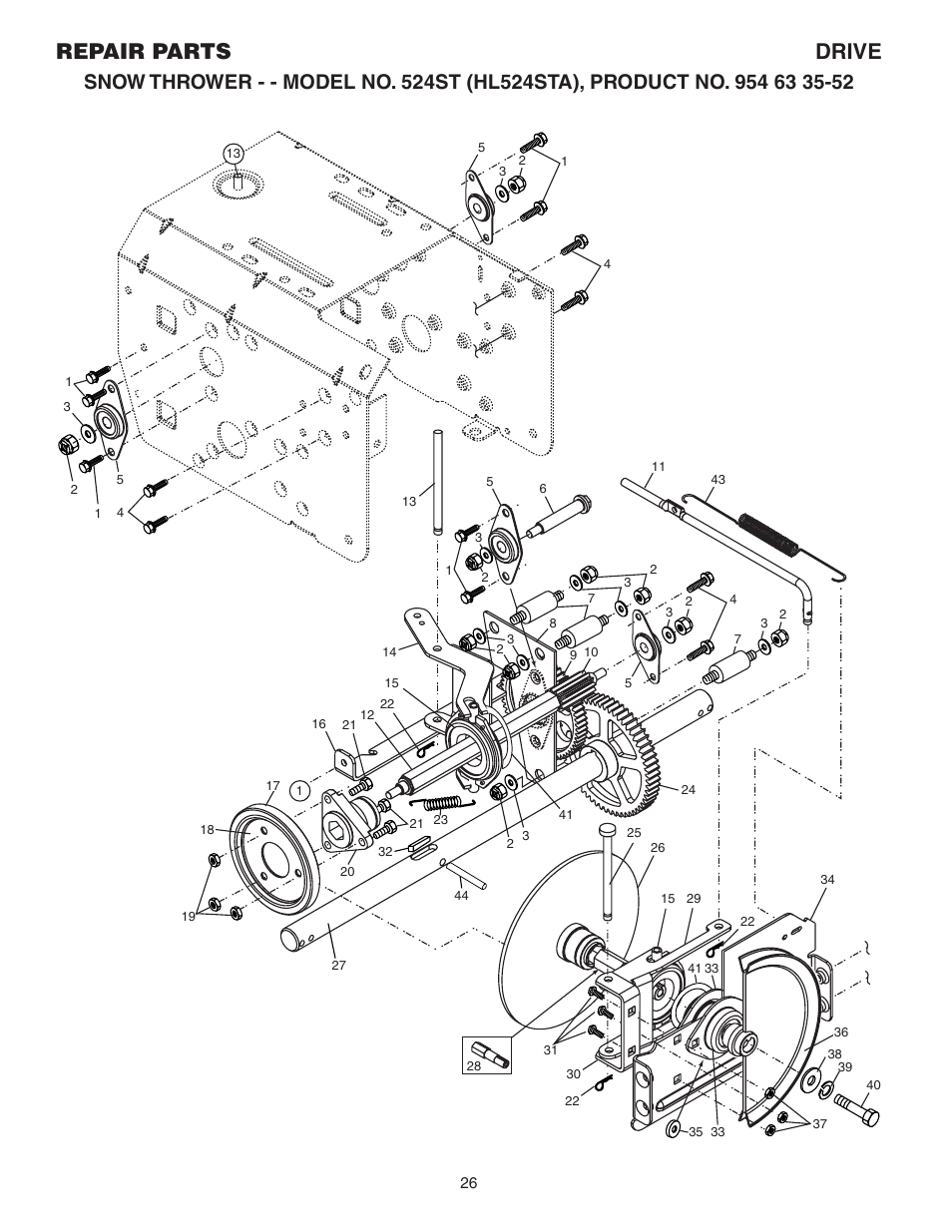 Drive, Repair parts drive | Husqvarna 524ST User Manual | Page 26 / 32