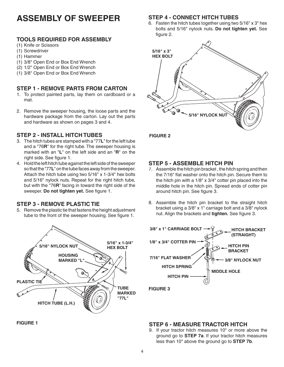 Assembly, Assembly of sweeper | Husqvarna 45-0352 User Manual | Page 4 / 16
