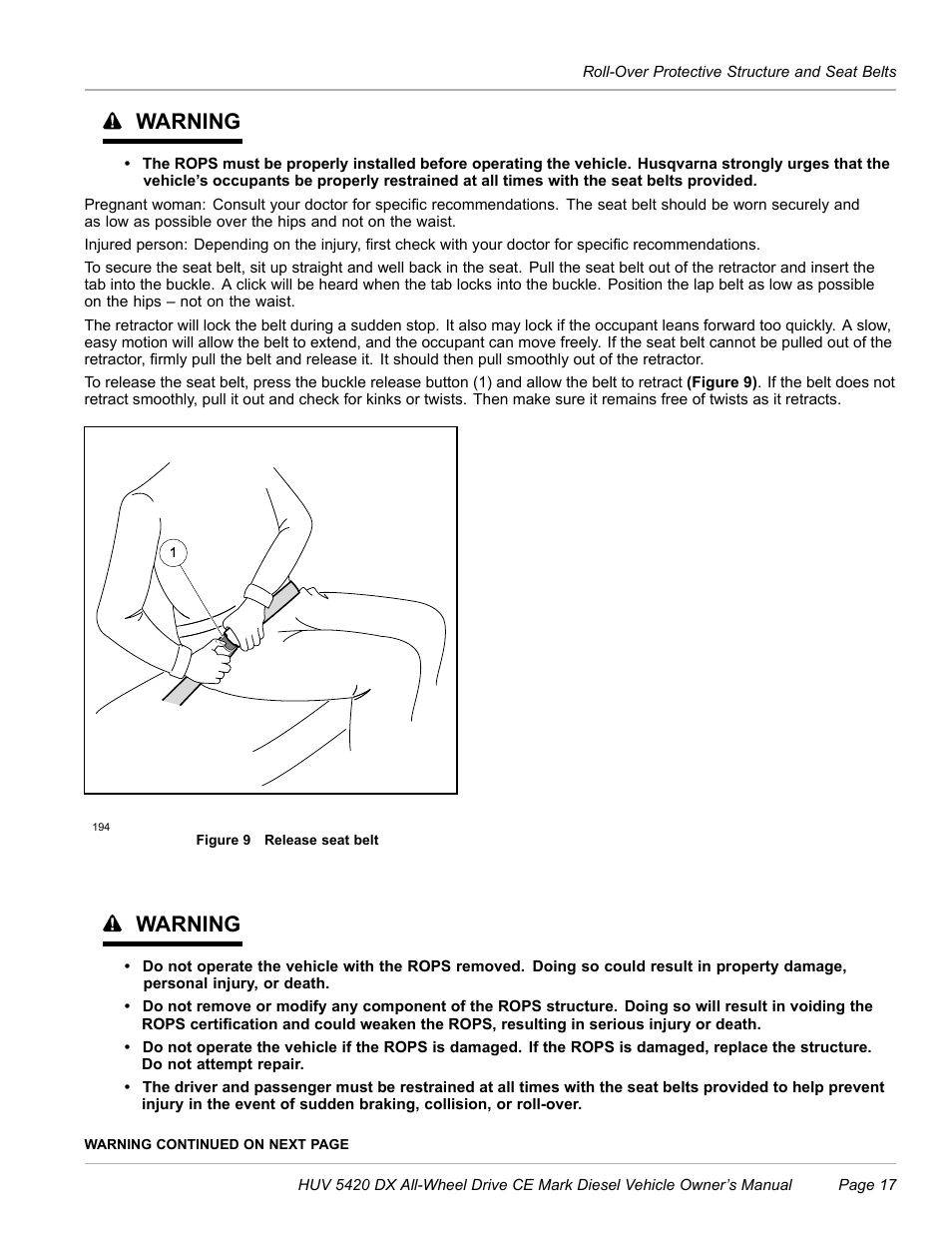 Warning | Husqvarna HUV 5420 DX User Manual | Page 19 / 56
