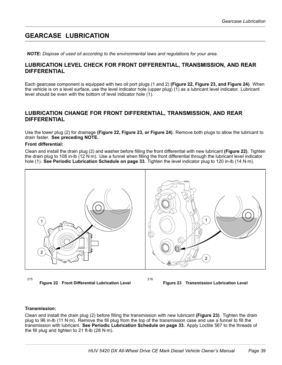 Gearcase lubrication, See lubrication level check for front, Differential, transmission, and rear | Husqvarna HUV 5420 DX User Manual | Page 41 / 56