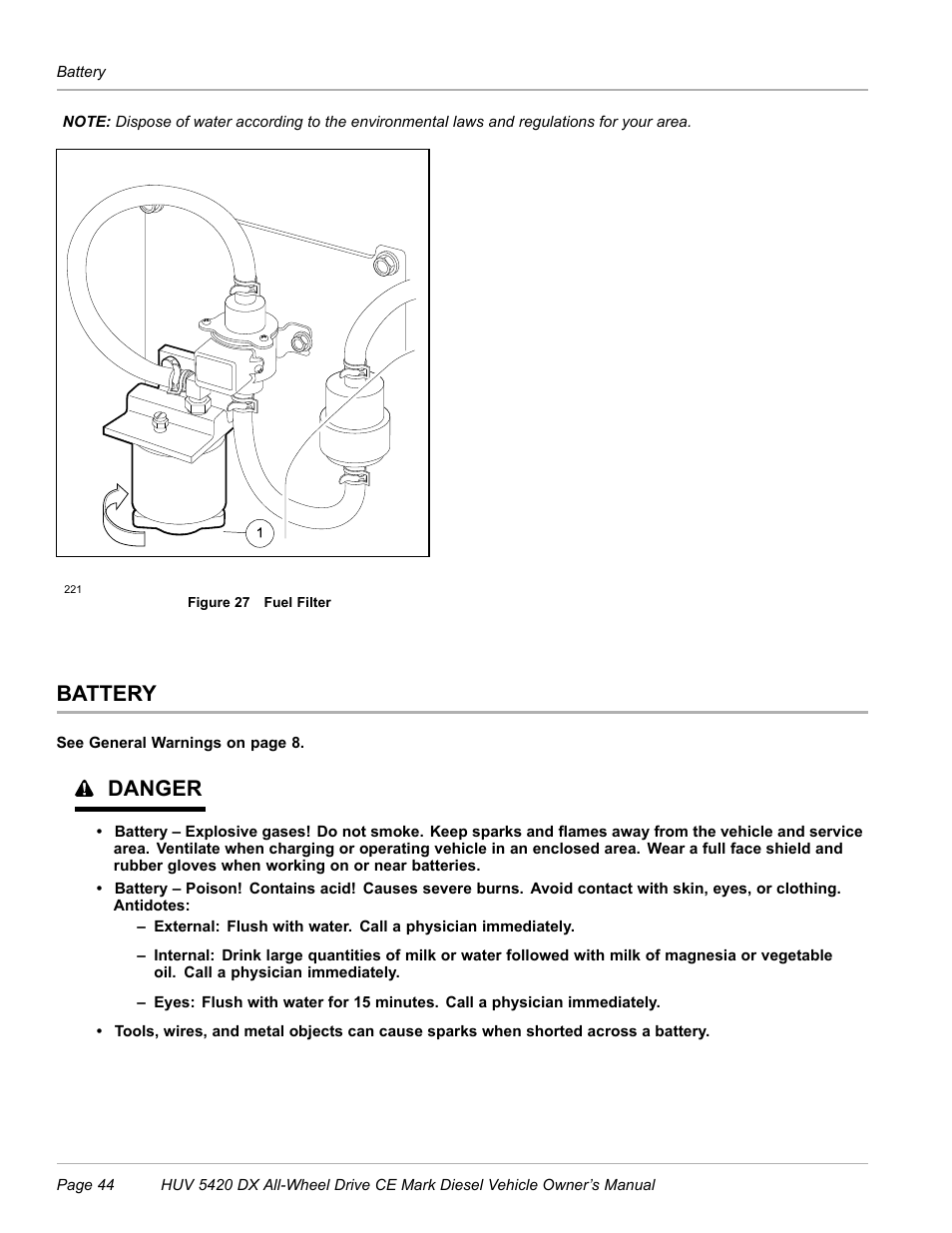 Battery, Figure 27), Danger | Husqvarna HUV 5420 DX User Manual | Page 46 / 56