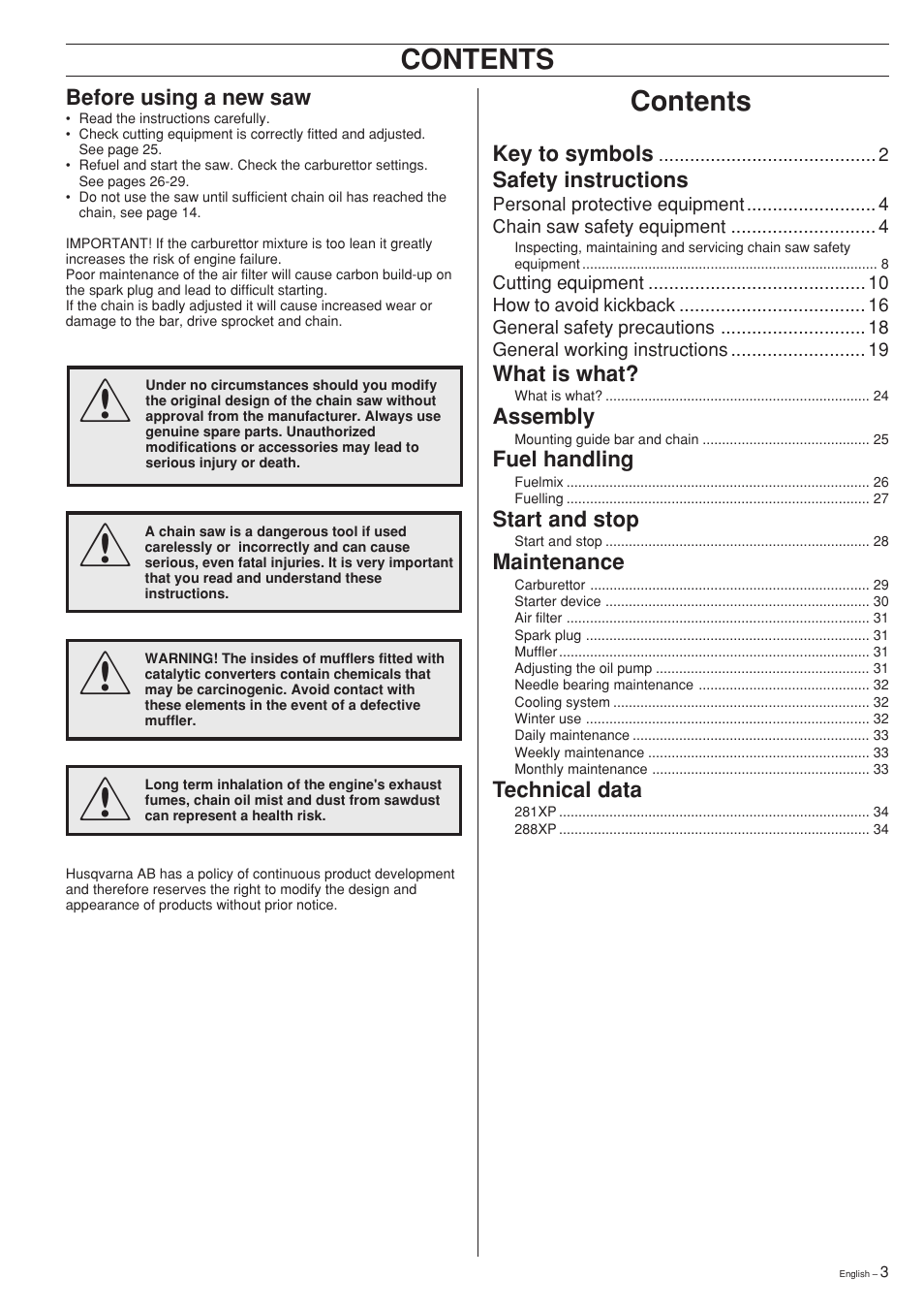 Husqvarna 281XP User Manual | Page 3 / 36