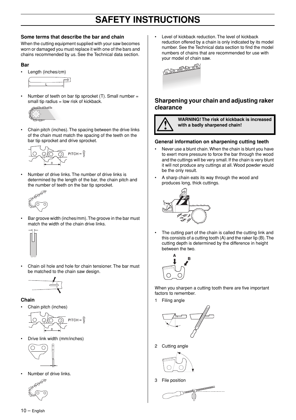 Safety instructions | Husqvarna 365 User Manual | Page 10 / 40