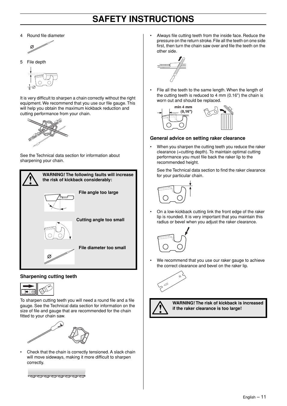Safety instructions | Husqvarna 365 User Manual | Page 11 / 40
