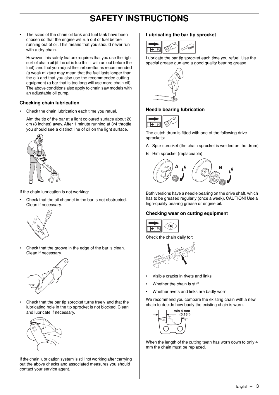 Safety instructions | Husqvarna 365 User Manual | Page 13 / 40